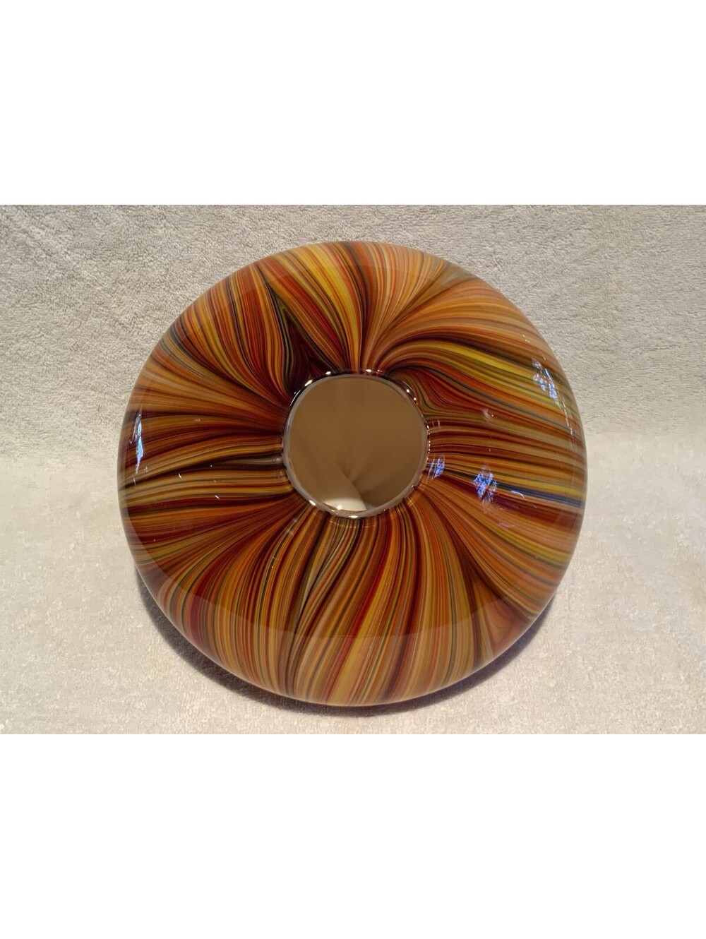 Vintage Multi Color Murano style 9.5”W Orange Art Glass Vase